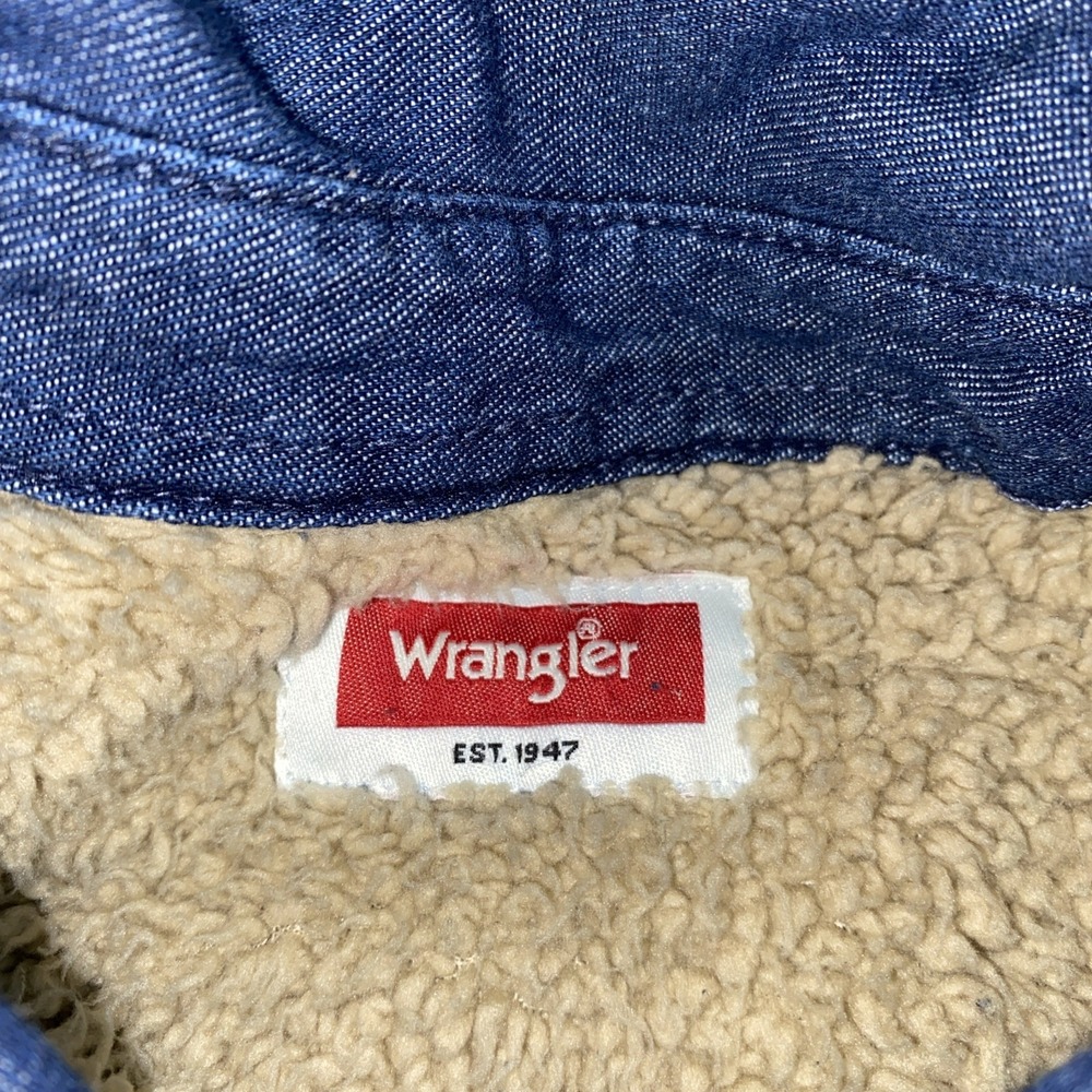 Wrangler Men's Sz L Workwear Denim Sherpa Lined Insulate Shirt Jacket Shacket - Picture 6 of 7